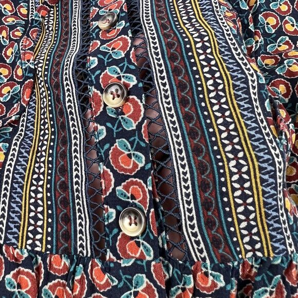 MAEVE Anthropologie Flounced Peasant Janie Blouse Top Shirt Floral Navy Button 6 - Picture 7 of 10